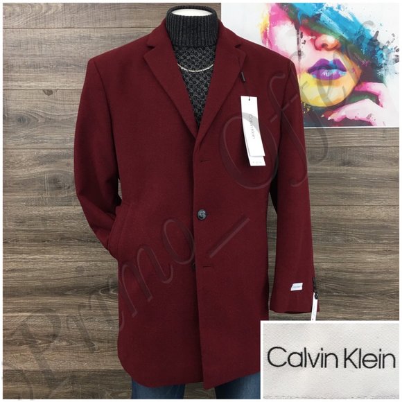 New Calvin Klein Mens Overcoat Long Coat Jacket‎ Wool Size 50R Sport Casual - Picture 1 of 14
